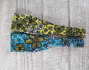 Bee Flower Floral Doodle Spring Cheerful Yellow Bug Boho Bohemian Yoga Active Knit Fabric Headband for Adult Women | Gifts Under 15 Dollars