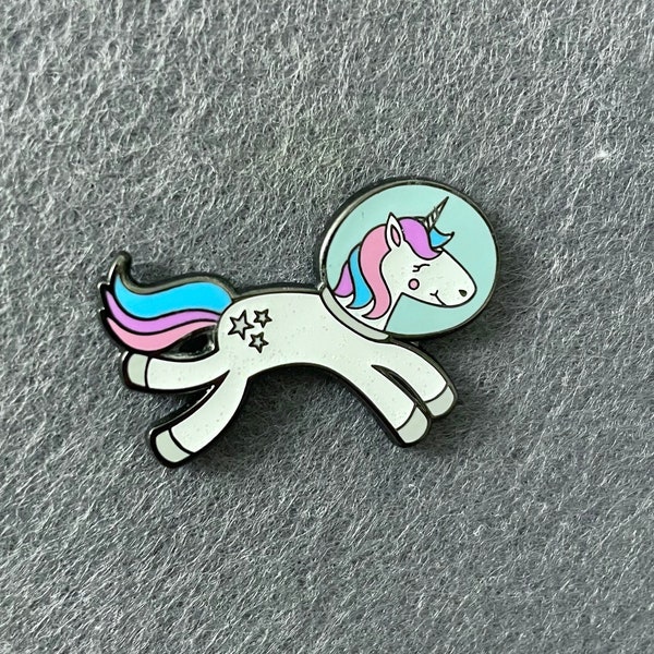 Astronaut Space Unicorn Cute Nerdy Geeky Mythical Animal Sparkle Glitter 1.5 Inch Hard Enamel Pin | Gifts Under 15 dollars