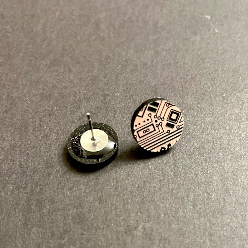 Nerd Geek Engineer Circuit Board Computer STEM Stud Earrings, Etched Multicolor Acrylic Jewelry, Lightweight Earrings Gifts Under 20 image 6