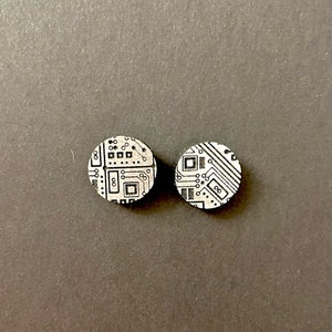 Nerd Geek Engineer Circuit Board Computer STEM Stud Earrings, Etched Multicolor Acrylic Jewelry, Lightweight Earrings Gifts Under 20 Silver