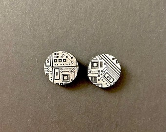 Nerd Geek Engineer Circuit Board Computer STEM Stud Earrings, Etched Multicolor Acrylic Jewelry, Lightweight Earrings | Gifts Under 20