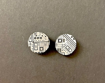 Nerd Geek Engineer Circuit Board Computer STEM Stud Earrings, Etched Multicolor Acrylic Jewelry, Lightweight Earrings | Gifts Under 20