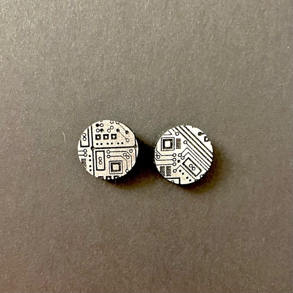 Nerd Geek Engineer Circuit Board Computer STEM Stud Earrings, Etched Multicolor Acrylic Jewelry, Lightweight Earrings | Gifts Under 20