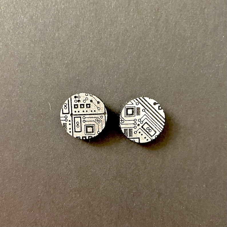 Nerd Geek Engineer Circuit Board Computer STEM Stud Earrings, Etched Multicolor Acrylic Jewelry, Lightweight Earrings Gifts Under 20 Silver