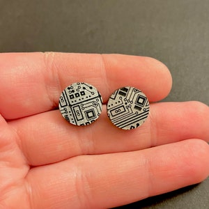 Nerd Geek Engineer Circuit Board Computer STEM Stud Earrings, Etched Multicolor Acrylic Jewelry, Lightweight Earrings Gifts Under 20 image 3