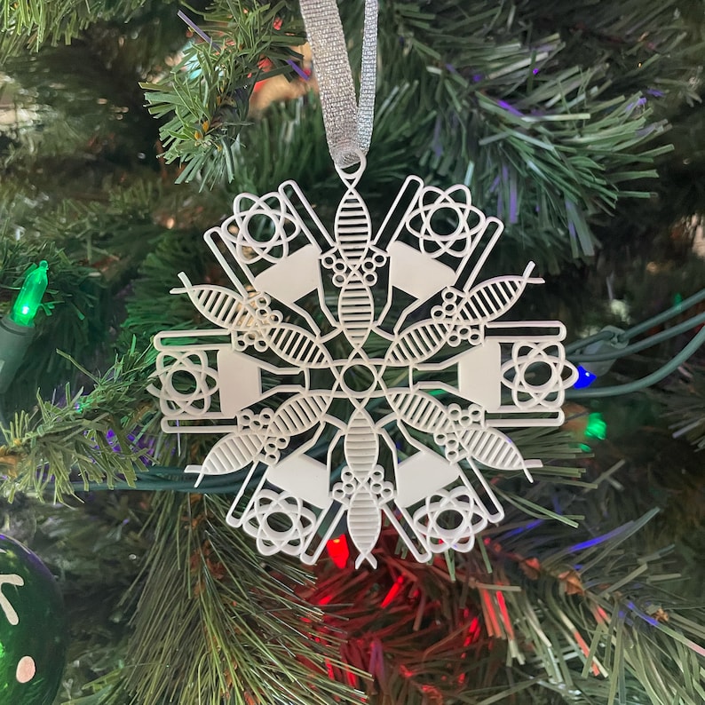 Science STEM Biology Chemistry DNA Snowflake Christmas Holiday Tree Laser Cut Acrylic Ornament image 4