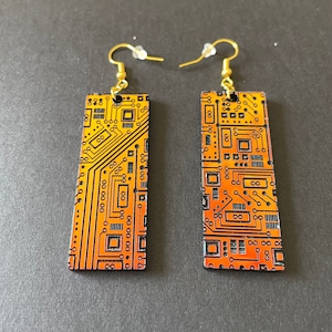 Nerd Geek Engineer Circuit Board Computer STEM Statement Earrings, Etched Multicolor Acrylic Jewelry, Lightweight Earrings | Gifts Under 20