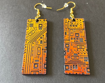 Nerd Geek Engineer Circuit Board Computer STEM Statement Earrings, Etched Multicolor Acrylic Jewelry, Lightweight Earrings | Gifts Under 20