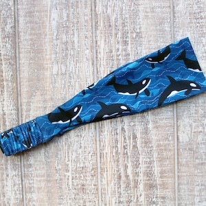 Blau Orca Wal Tier Ozean Wassertier pazifischer Nordwesten Yoga aktiv Strickstoff Stirnband für Frauen | Geschenke unter 15 Dollar