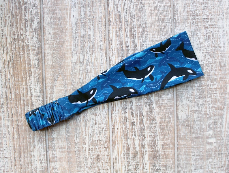 Blue Orca Whale Animal Ocean Aquatic Marine Animal Pacific Northwest Yoga Active Knit Fabric Headband for Women Gifts Under 15 Dollars image 1