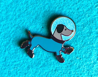 Space Nerdy Geeky Astronaut Space Dog Pet Animal Sparkle Glitter 1.25 Inch Hard Enamel Pin | Gifts Under 15 dollars