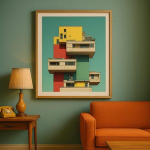 Nostalgic Retro Poster - Coloured Brutalist Art Print - Mid Century Vibes - Museum Quality