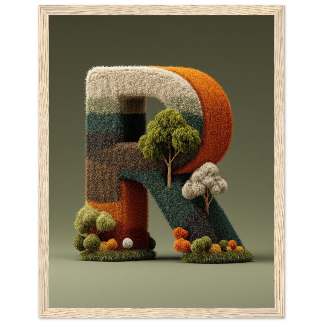 Botanical Letter R Framed Poster - 3D Nature-inspired Wall Art ...
