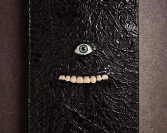 Handmade Gothic Grimoire Journal with Eye & Teeth – Horror Spell Book Notebook – Dark Macabre Gift