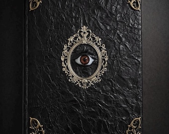 Handmade Gothic Grimoire Journal – Witch Spell Book with Framed Eye – Dark Academia Notebook