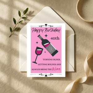 Funny 40th Birthday Card , Printable Birthday Card , Sister , Mom , Friend , Digital Download 5x7