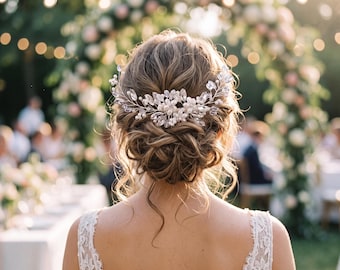 Bridal Pearl, Crystal Hair Comb - Elegant Floral Wedding Headpiece for Brides & Bridesmaids - Silver, Gold, Rose Gold Hair Jewelry