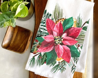 Poinsettia Bouquet Tea Towel, Christmas towel, Christmas decor, gift towel, Holiday Towel, Christmas Flowers, Winter Towel, Kitchen Decor