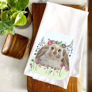 Easter Bunny Flower Crown Kitchen Towel Tea Towel Kitchen Decor Rabbit Decor
