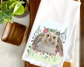 Easter Bunny Flower Crown Kitchen Towel Tea Towel Kitchen Decor Rabbit Decor