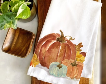 Gathered Fall Pumpkins Kitchen Tea Towel Gift Fall Towel Pumpkin Decor