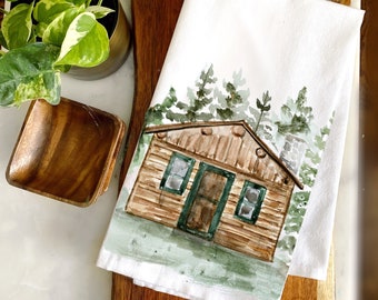 Cabin in the Woods Kitchen Tea Towel Cabin Decor Rustic Lake Decor Woodland Housewarming Gift Camping Glamping