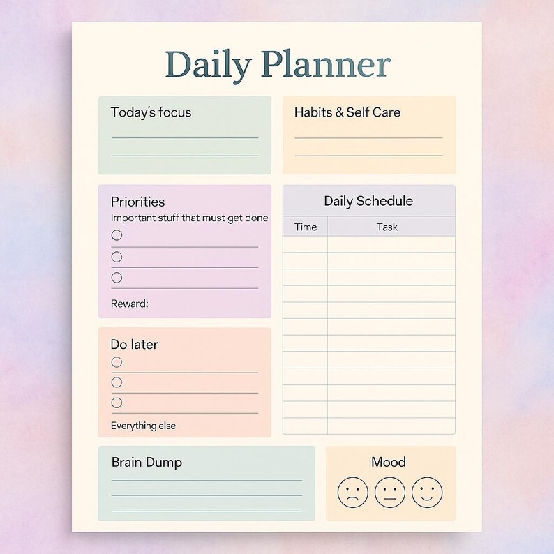 ADHD Daily Planner Printable | Neurodivergent Focus Organizer | Time ...
