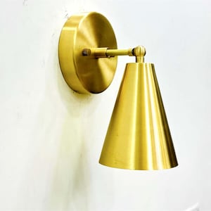1 Light Raw Brass Finish Wall Sconce Light, Wall Sconce Lamp, Mid-Century Modern Brass Wall Sconce, Cone Wall Sconce