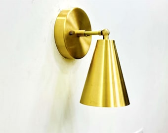 1 Light Raw Brass Finish Wall Sconce Light, Wall Sconce Lamp, Mid-Century Modern Brass Wall Sconce, Cone Wall Sconce