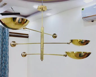 3-Pendant Brass Sputnik Chandelier | Mid Century Modern Light