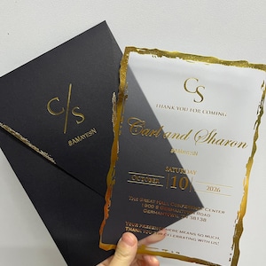 金箔アクリル招待状：エレガントな結婚式、退職祝い、またはイベント