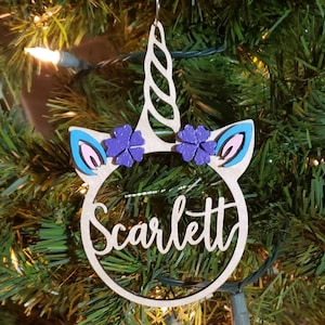 Unicorn Christmas Ornament with Name, laser cut