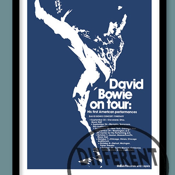 Affiche de David Bowie. Première tournée promotionnelle américaine. Bowie art mural. Affiche de tournée. Affiche Gig. Affiche rock classique rock.vintage. Taille A2. Bowie vintage