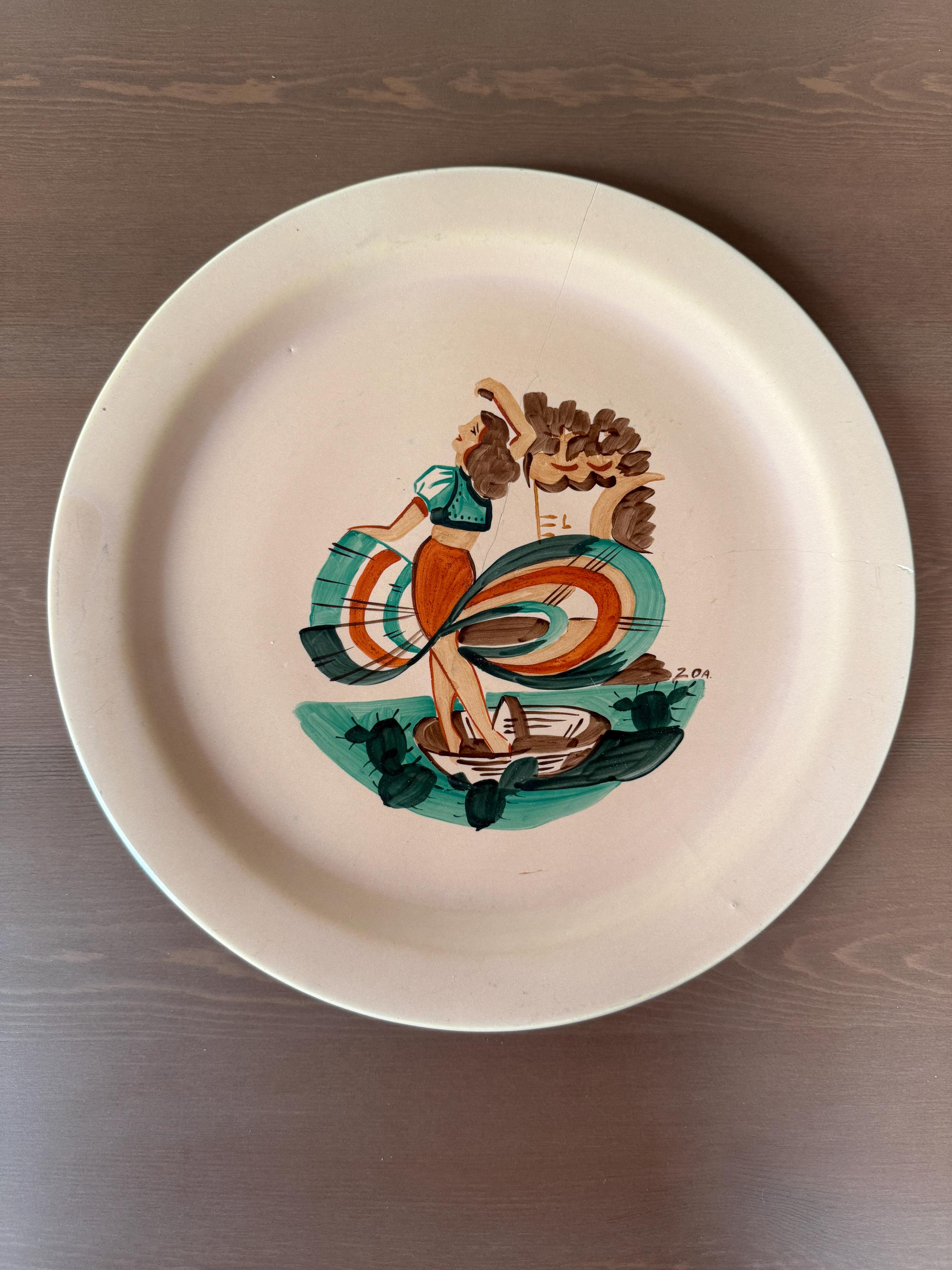 Vintage Paden City Pottery Plate – Blush Pink – Mexican Hat Dancer Design 20a – Rare 1940s Collectible Wall Plate