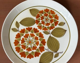 Vintage Japanese Mikasa Duplex Plates – Ben Seibel – Brown & Green Floral Pattern – Mid-Century Modern MCM Stoneware – 27 cm Dinner Plates