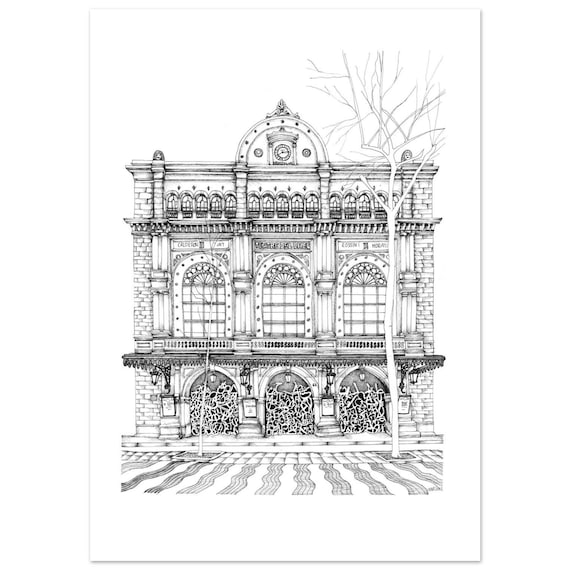 Lámina Gran Teatre del Liceu Barcelona - Ilustración con Puertas Plensa - Print Ópera Barcelona - Arte Contemporáneo y Gótico -