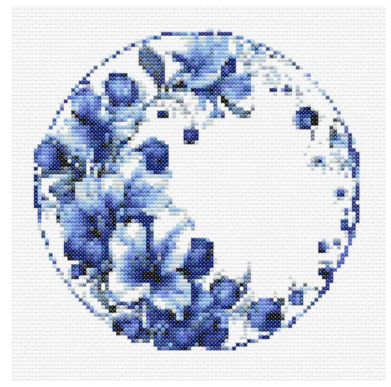 Patrón Punto de Cruz "Mosaico de Porcelana Azul" - Diseño Circular - PDF Descarga Inmediata