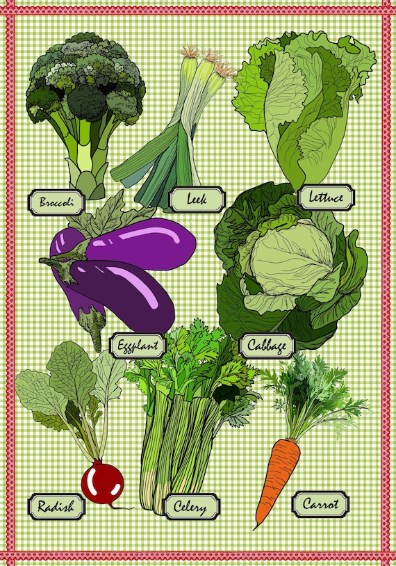 Lámina de Verduras "Vichy Moderno" - Ilustración de Cocina - Arte Digital de Autor