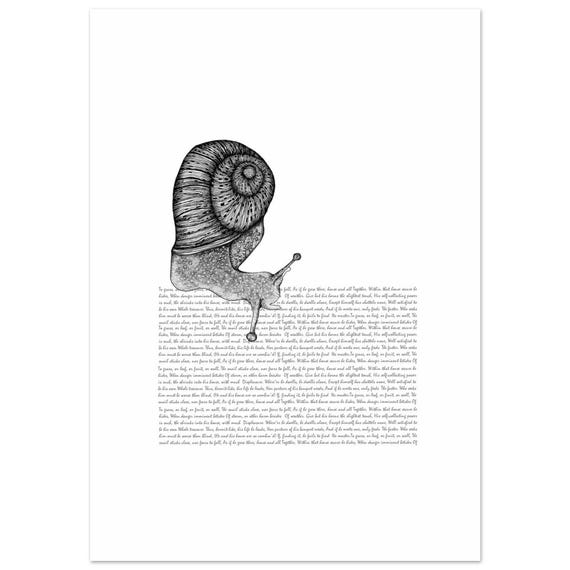 Caracol 1 - Lámina Caracol Poético "The Snail" William Cowper - Ilustración Tinta y Poesía - Montaje Artístico