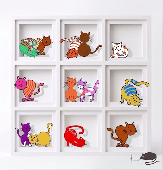 Lámina "The Cat Squad" - Mosaico de gatos  - Arte Digital de Autor