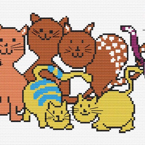 Patrón Punto de Cruz Moderno - "Gatos de Colores" - PDF de Descarga Inmediata