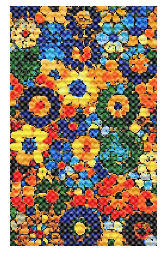 Patrón Punto de Cruz Jardín Floral - Diseño "Explosión de Color" - PDF Descarga Inmediata