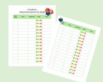 Journal des premiers repas de bébé