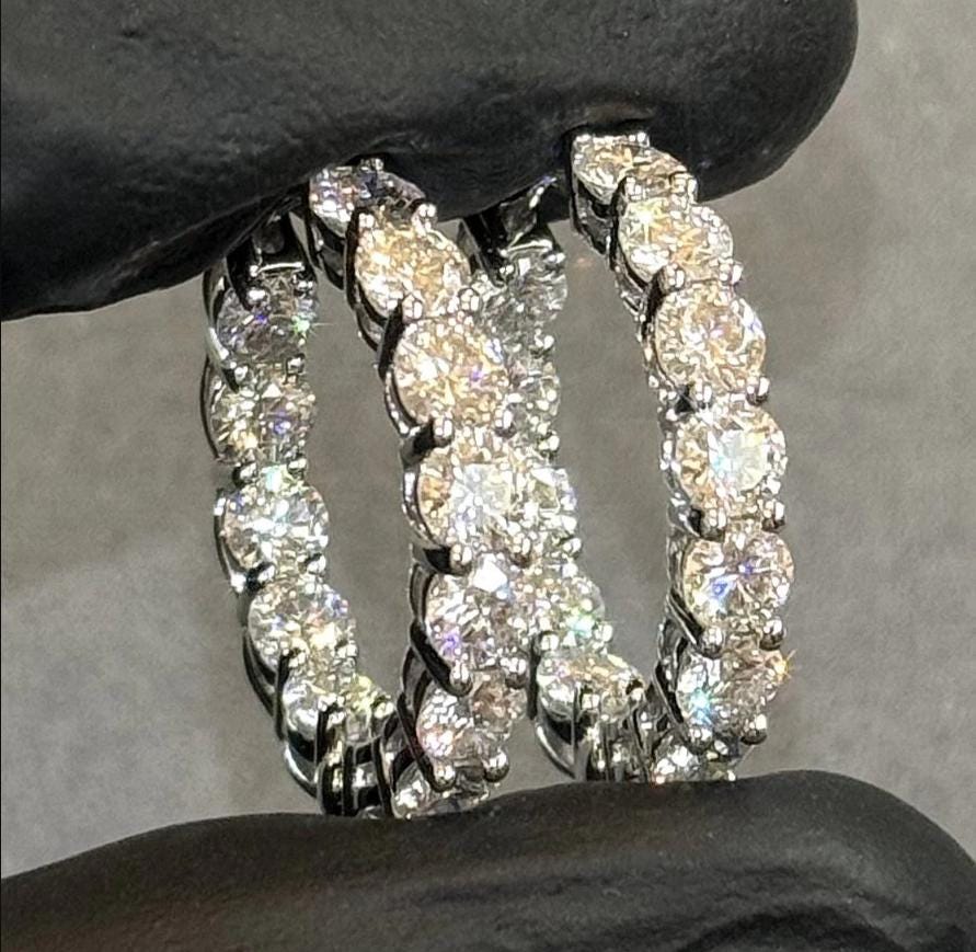 Orecchini a cerchio con moissanite ghiacciata / 6,00 ct, argento sterling - Italia