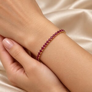 Ruby Tennis Bracelet, Round Red Ruby Gemstone Bracelet, 925 Solid Sterling Silver, Prong Set Eternity Style Jewelry, Birthstone Gift for Her