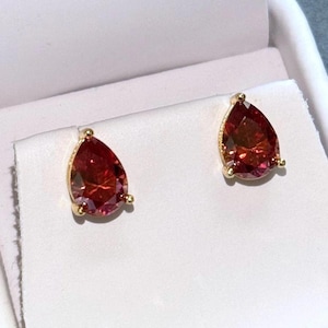 5x8mm Red Pear Cut Moissanite Stud Earrings | VVS1 Teardrop Studs | Red Diamond Alternative | Gold Earrings | Gift for Her