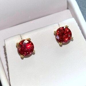 Vivid Red Moissanite Round Stud Earrings | 6mm VVS1 Moissanite | Red Diamond Alternative | Silver Studs | Gift for Her