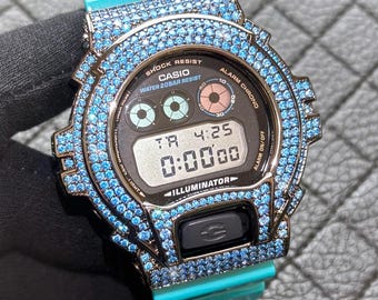 Light Blue Iced Out G-Shock Watch – Custom Casio Bling Watch | Hip Hop Style Gift”