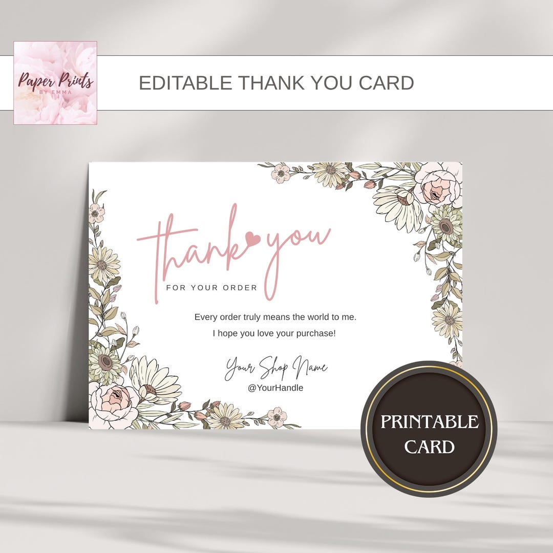 Pink Blossom Thank You Card Template • Editable Canva Design • Small ...