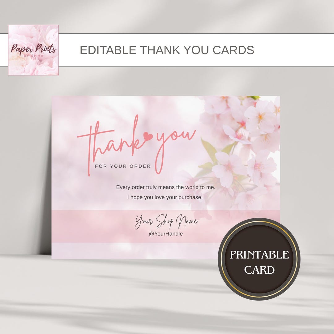 Cherry Blossom Thank You Card Template • Editable Canva Design • Small ...